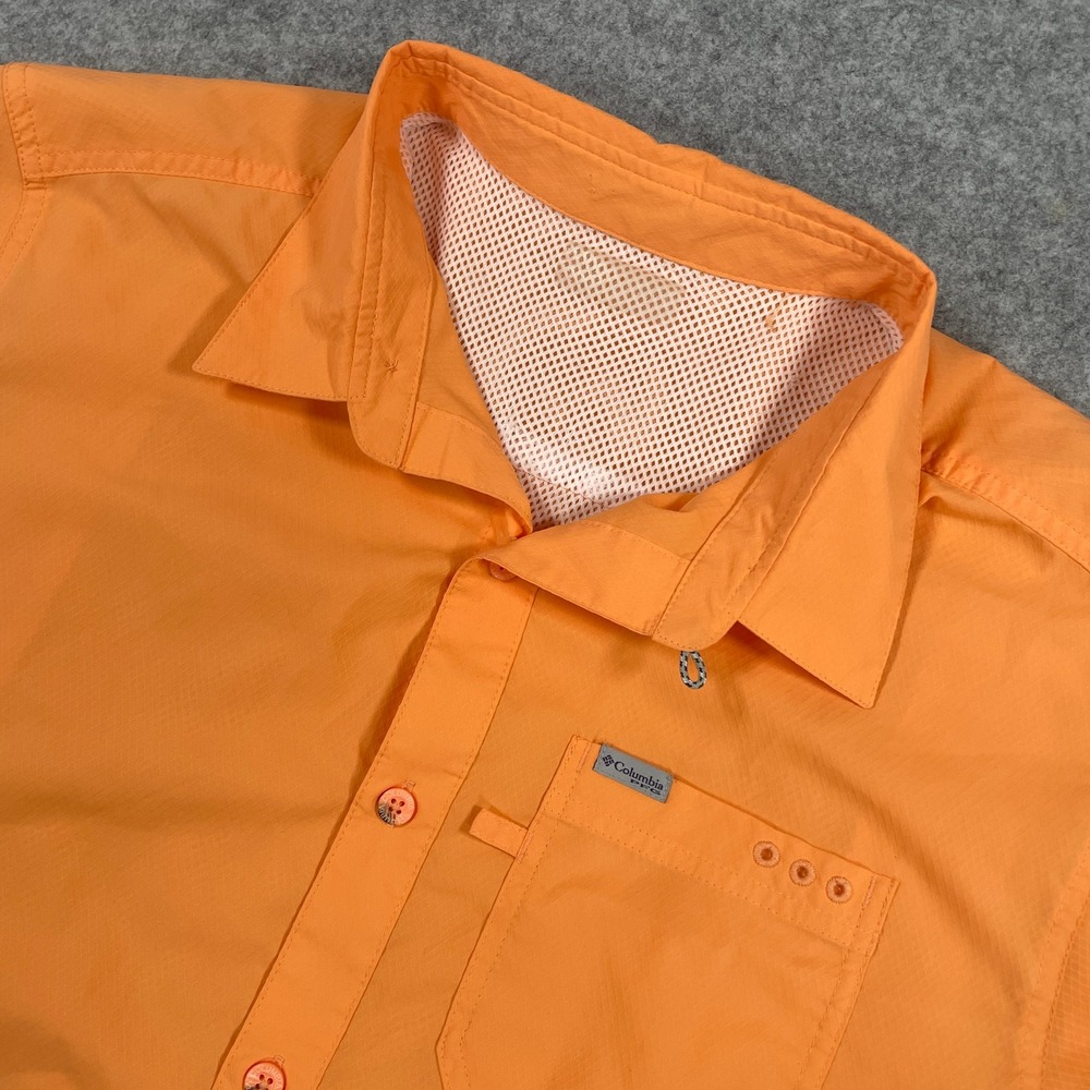 Columbia Mens PFG Fishing Shirt Orange Short Sleeve Vented Ripstop FM7042